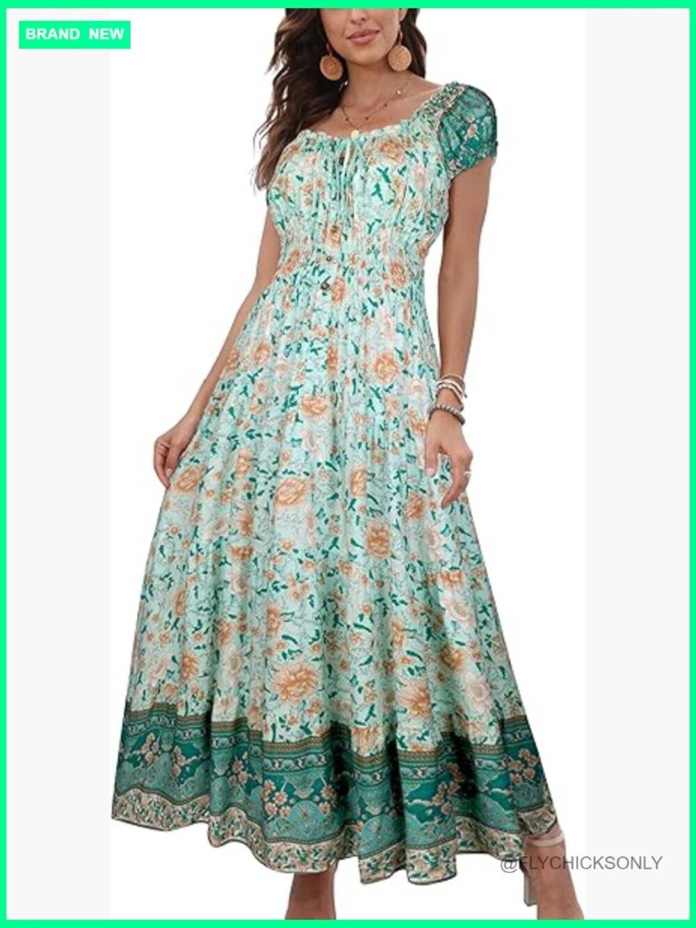Polyester Viscose Maxi Dress with Floral Print Tiered Design